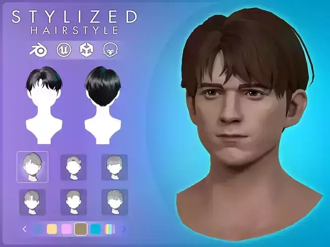 Game Hair - Stylized Male Hairstyle V7 Low-poly 3D model