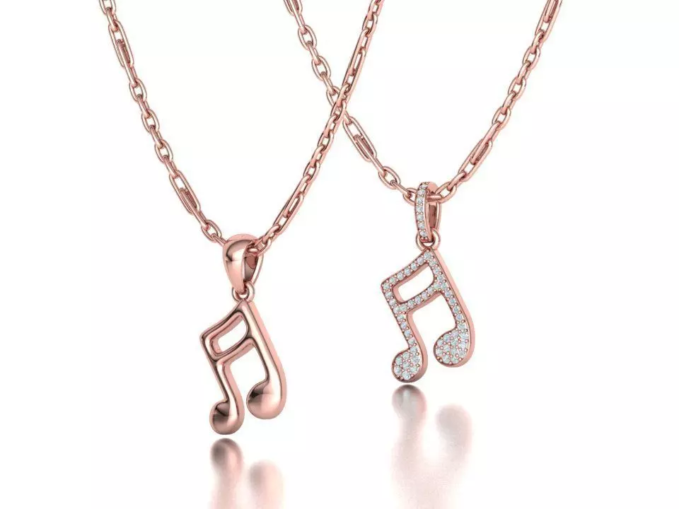 Music Note Pendants with Diamonds and Flat version 3D Model Collection_0