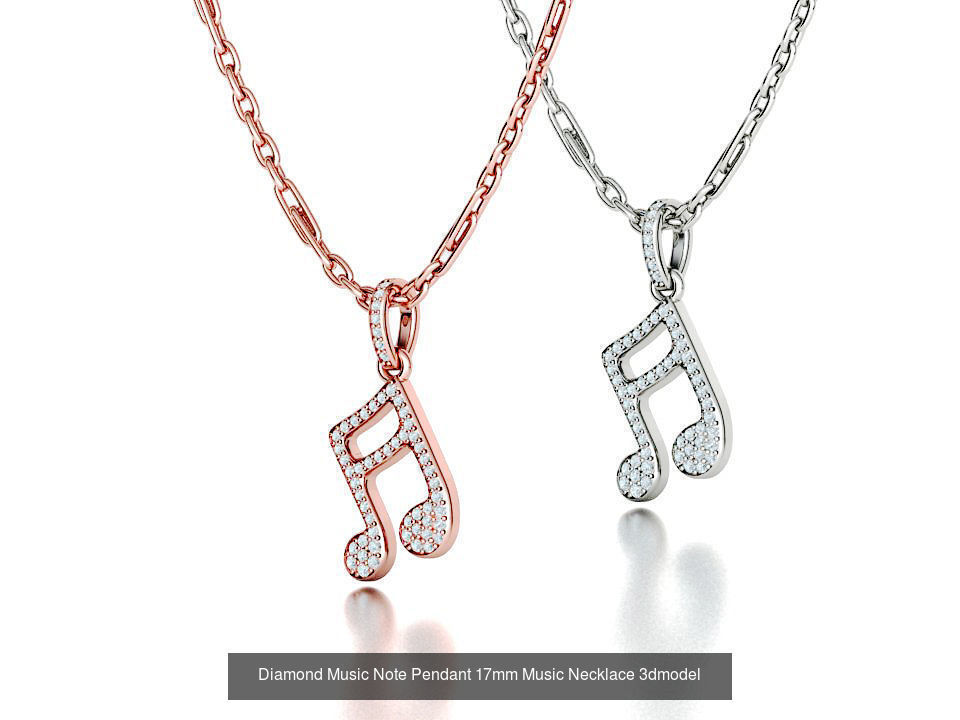 Music Note Pendants with Diamonds and Flat version 3D Model Collection_4