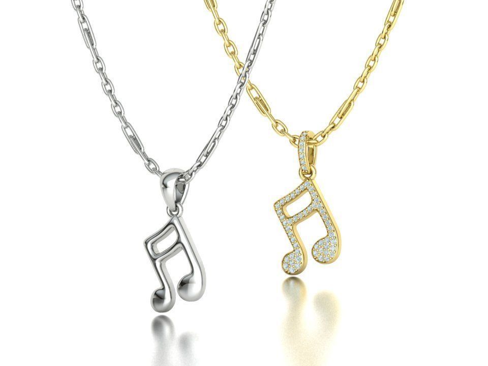Music Note Pendants with Diamonds and Flat version 3D Model Collection_2