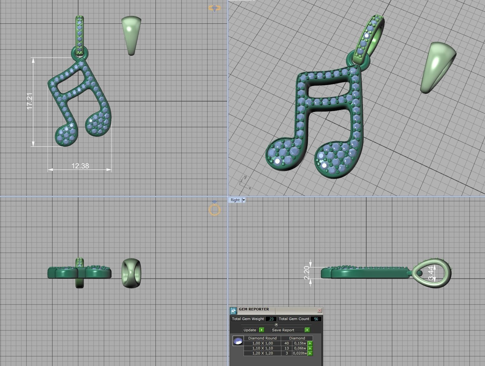 Music Note Pendants with Diamonds and Flat version 3D Model Collection_50