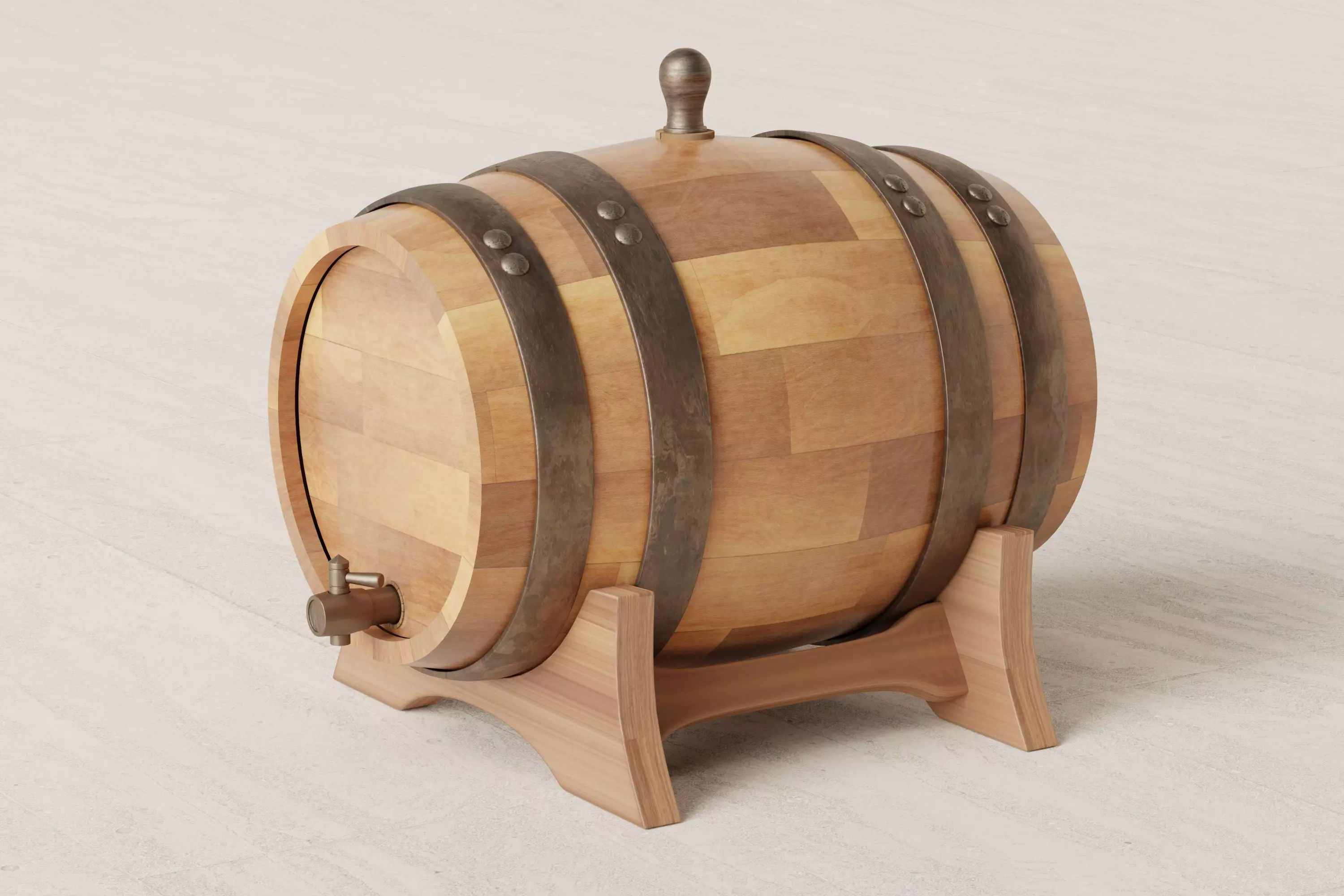 Wooden Barrel Low-poly 3D model