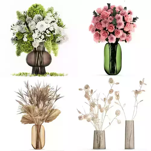 Set of flower bouquets in vases for decoration 288 3D model