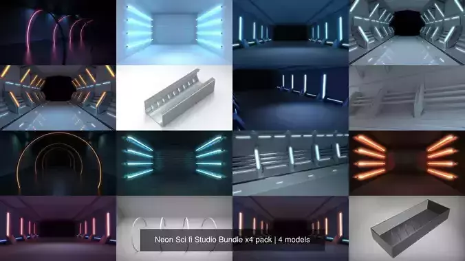 Neon Sci fi Studio Bundle x4 pack 3D Model Collection