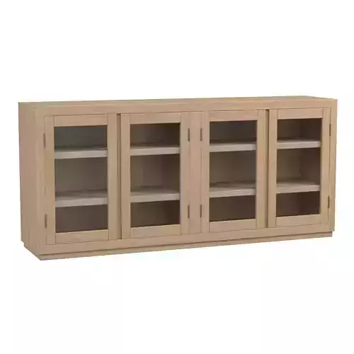 Lemy Rustic Lodge Brown Wood Clear Glass Rectangular 4 Door