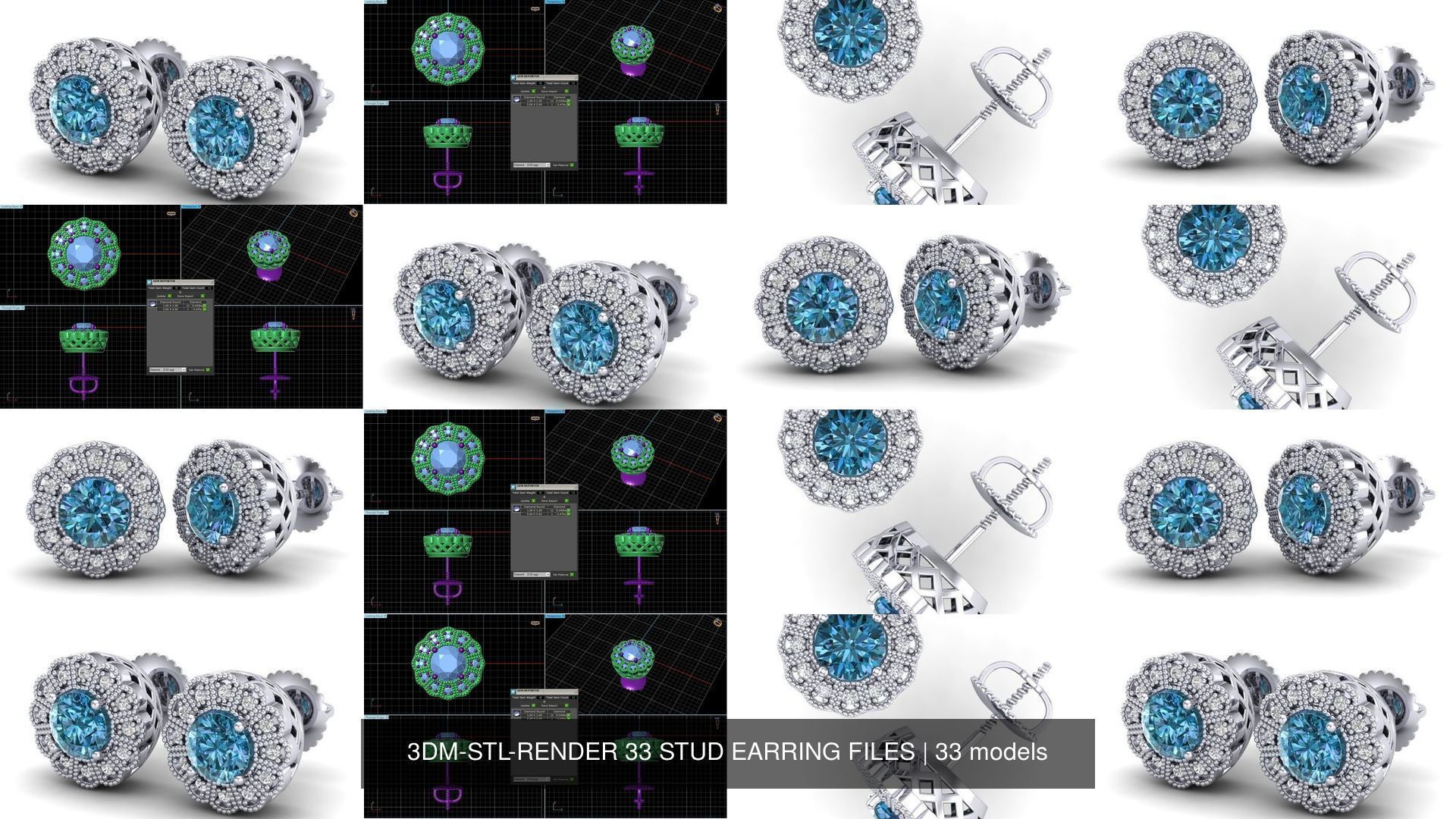 3DM-STL-RENDER 33 STUD EARRING FILES 3D Model Collection_4