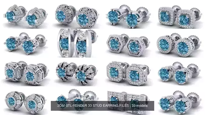 3DM-STL-RENDER 33 STUD EARRING FILES 3D Model Collection