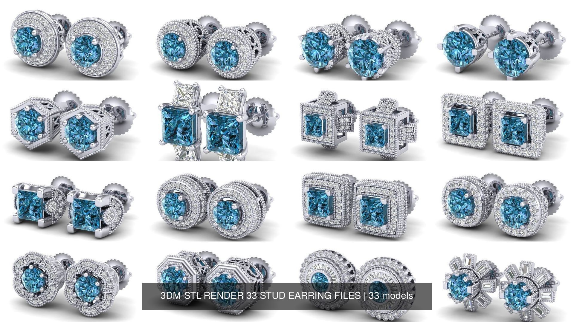 3DM-STL-RENDER 33 STUD EARRING FILES 3D Model Collection_2