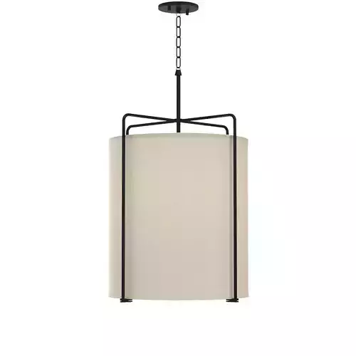 Kempsey Three Light Harvest Linen Shade Farmhouse Pendant Light 3D model