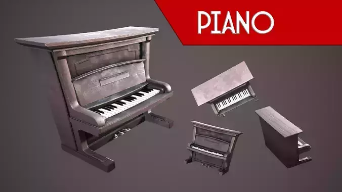 PIANO VINTAGE STYLIZED Low-poly 3D model