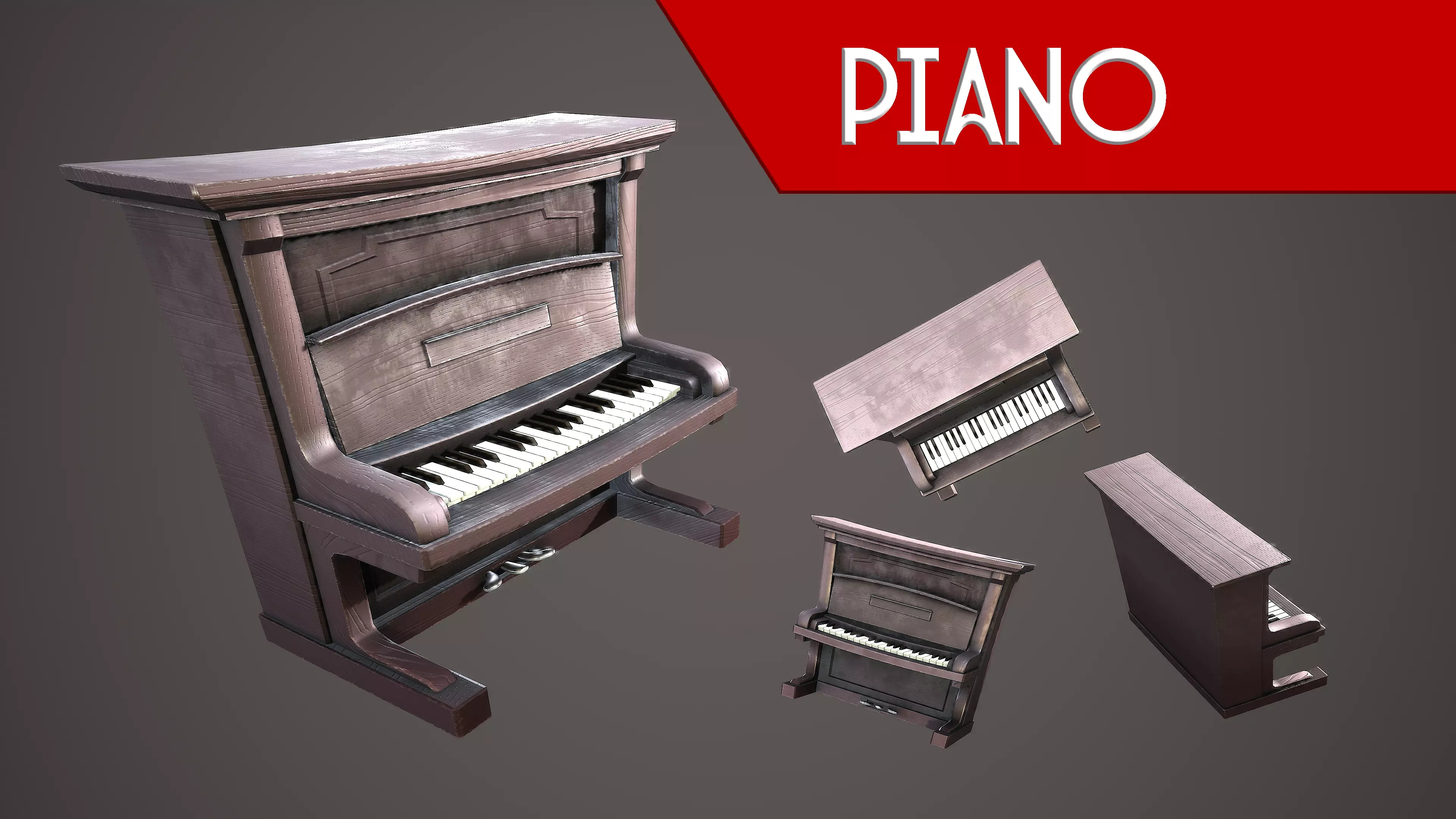 PIANO VINTAGE STYLIZED Low-poly 3D model_0