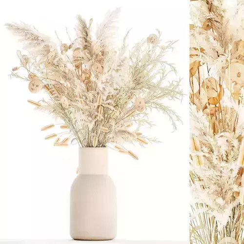 Bouquet of dried flowers in a vase of pampas grass branches