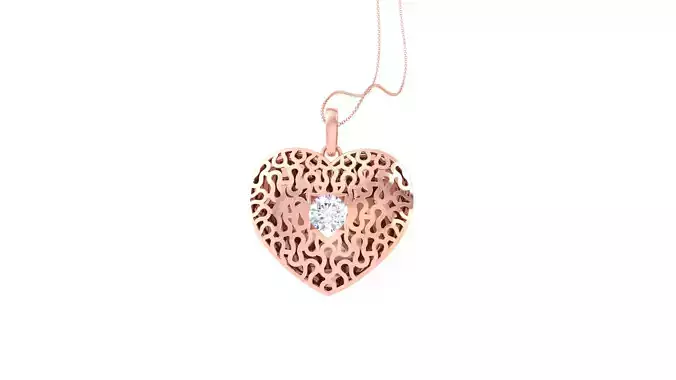 Women Solitaire Heart Pendant 3dm STL OBJ FBX Renders Details