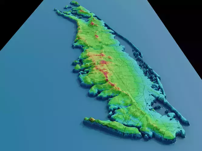Topographic map of the Long Island and New-York 3D model