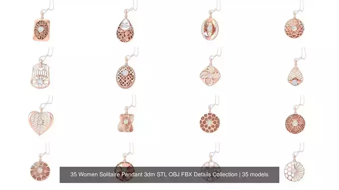 35 Women Solitaire Pendant 3dm STL OBJ FBX Details Collection