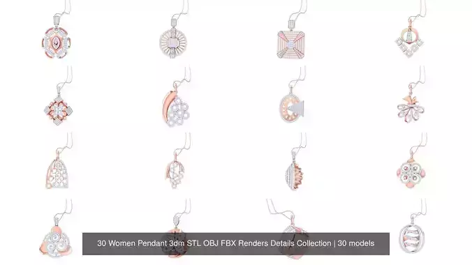 30 Women Pendant 3dm STL OBJ FBX Renders Details Collection