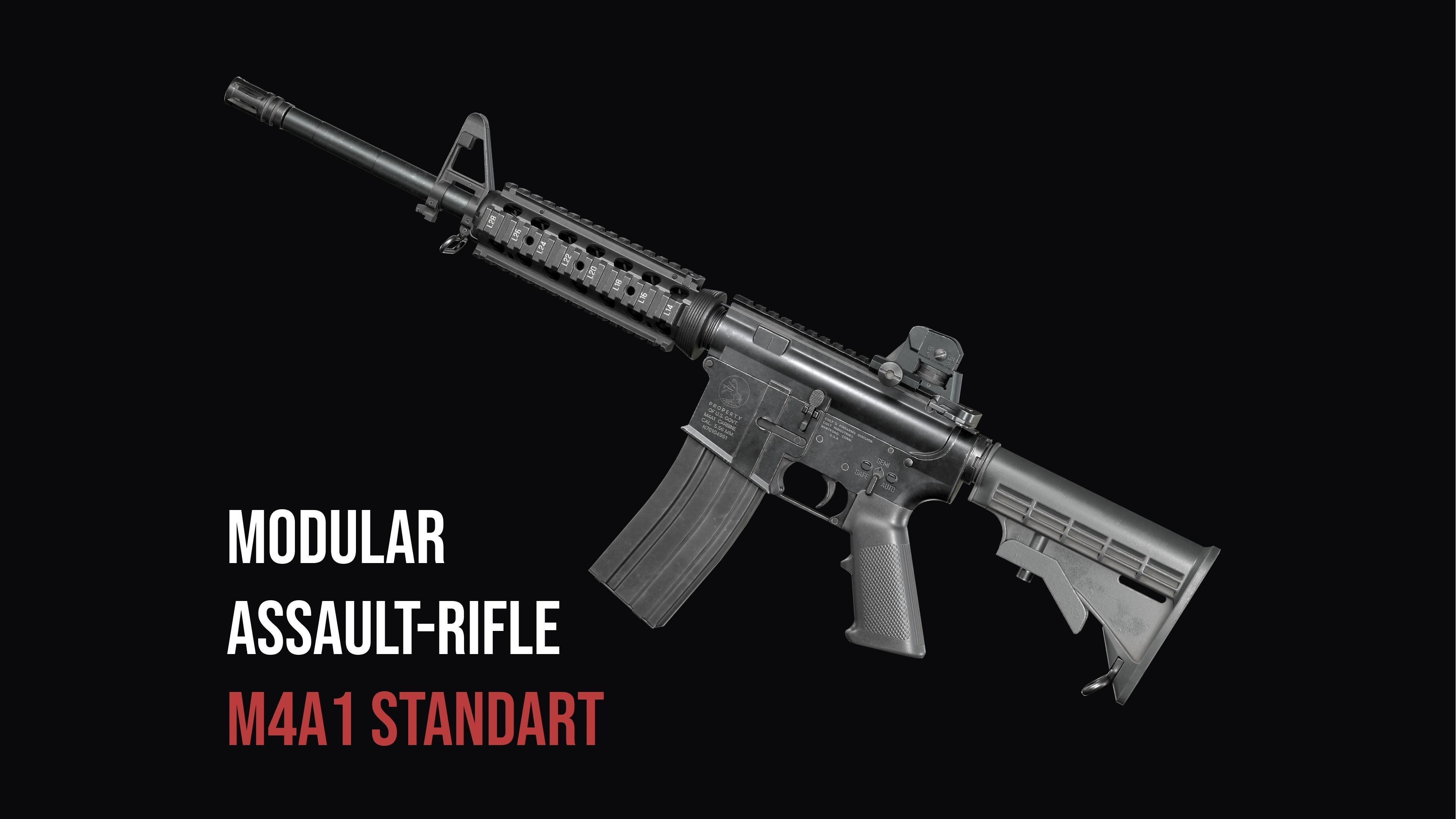 Modular Assault rifle Colt standart M4A1 Low-poly 3D model_0