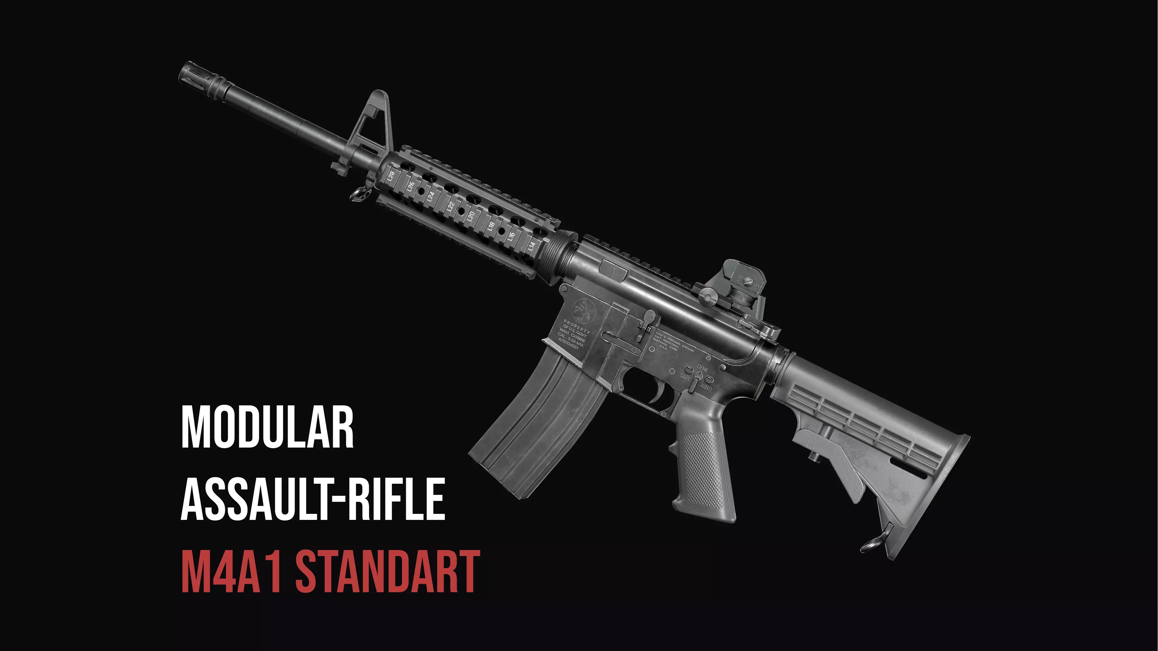 Modular Assault rifle Colt standart M4A1 Low-poly 3D model_0