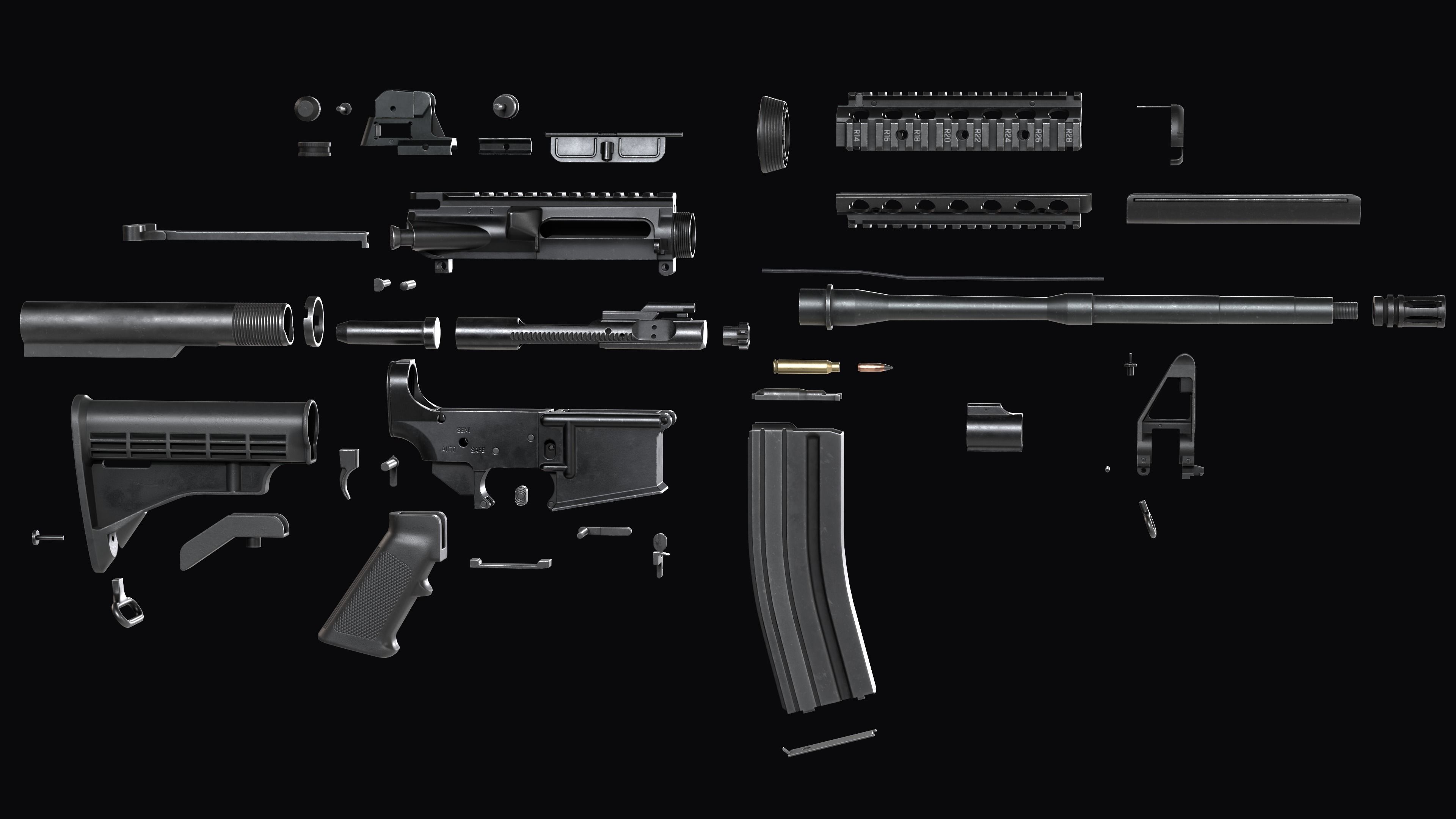 Modular Assault rifle Colt standart M4A1 Low-poly 3D model_34