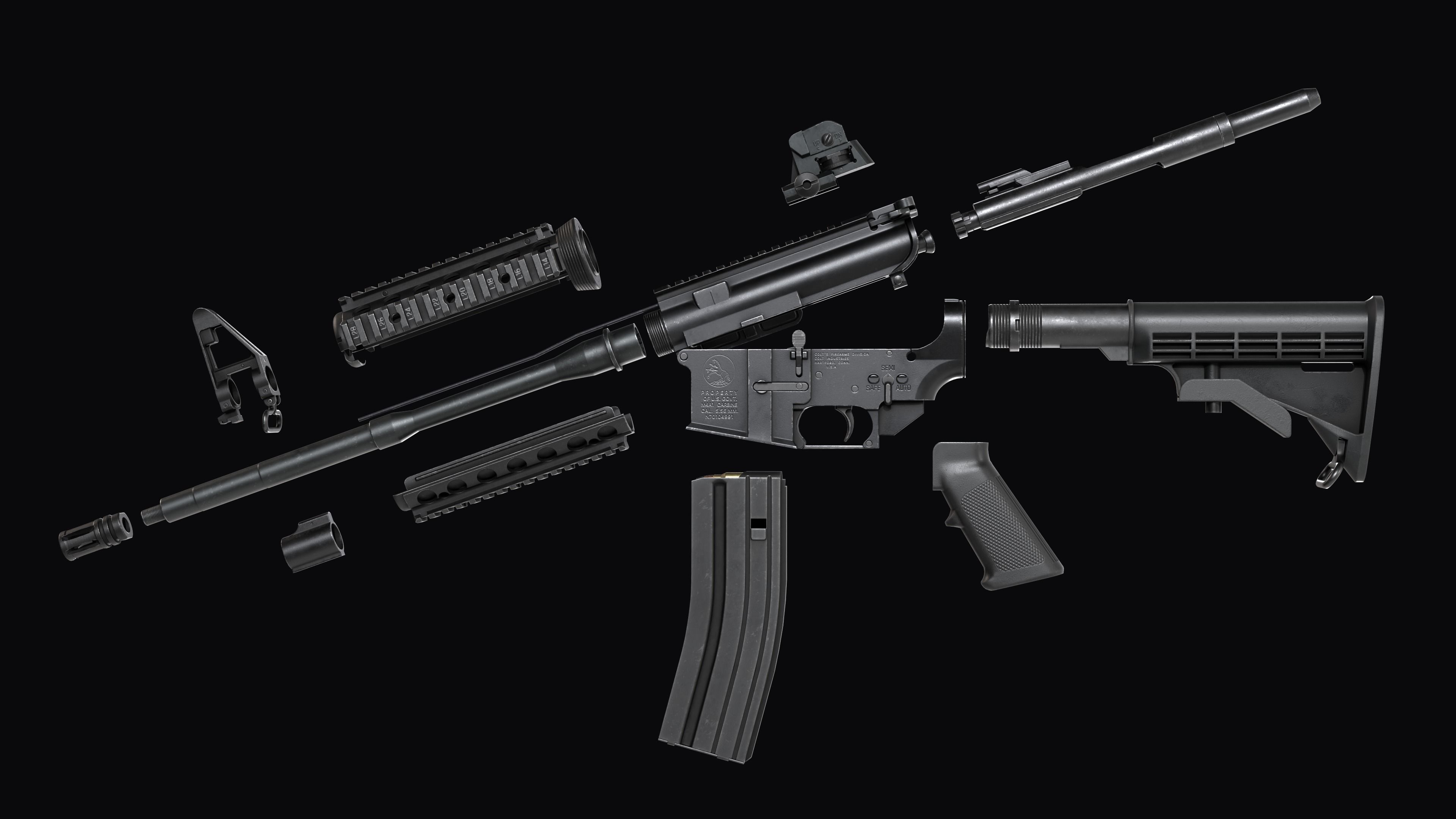 Modular Assault rifle Colt standart M4A1 Low-poly 3D model_33