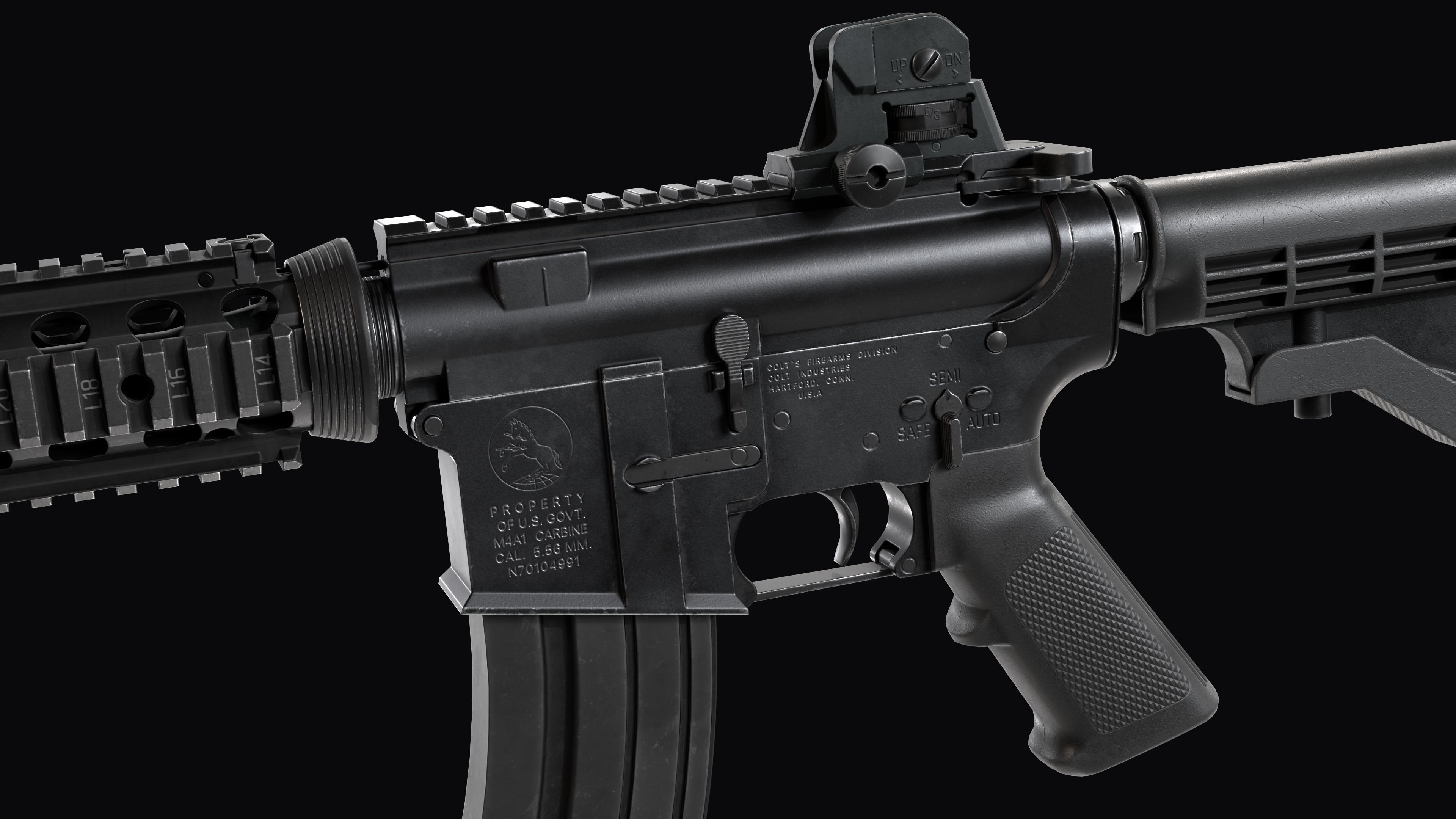 Modular Assault rifle Colt standart M4A1 Low-poly 3D model_16