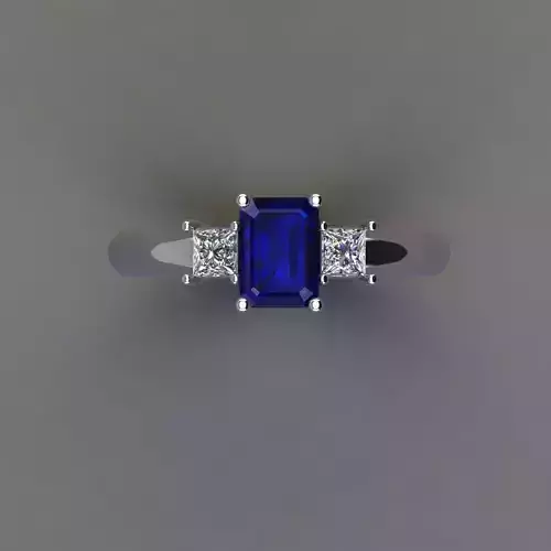 Sphear Blue Emerald Cut With princess cut Daimond Ring 3d Model 