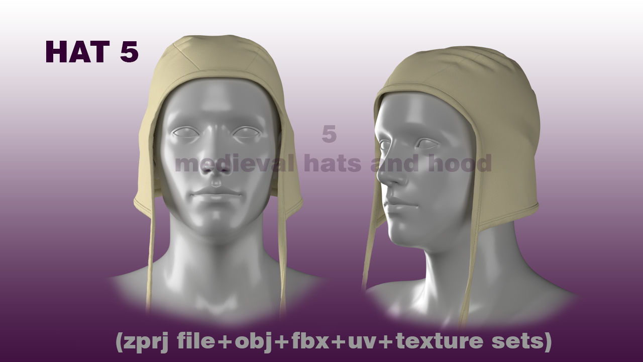 5 medieval hats and hoods  3D model_5