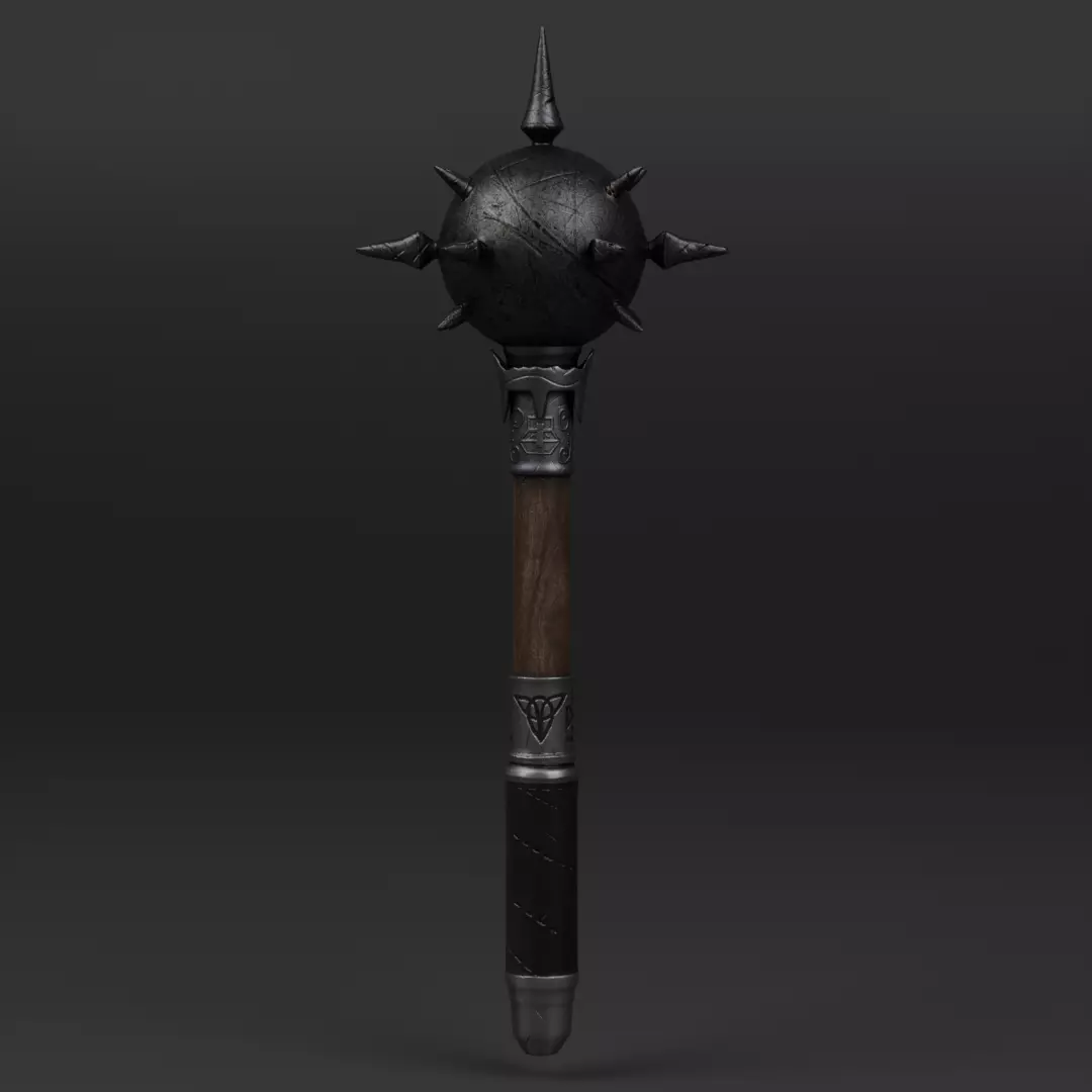 Game ready Mace - medieval weapon Low-poly 3D model_0