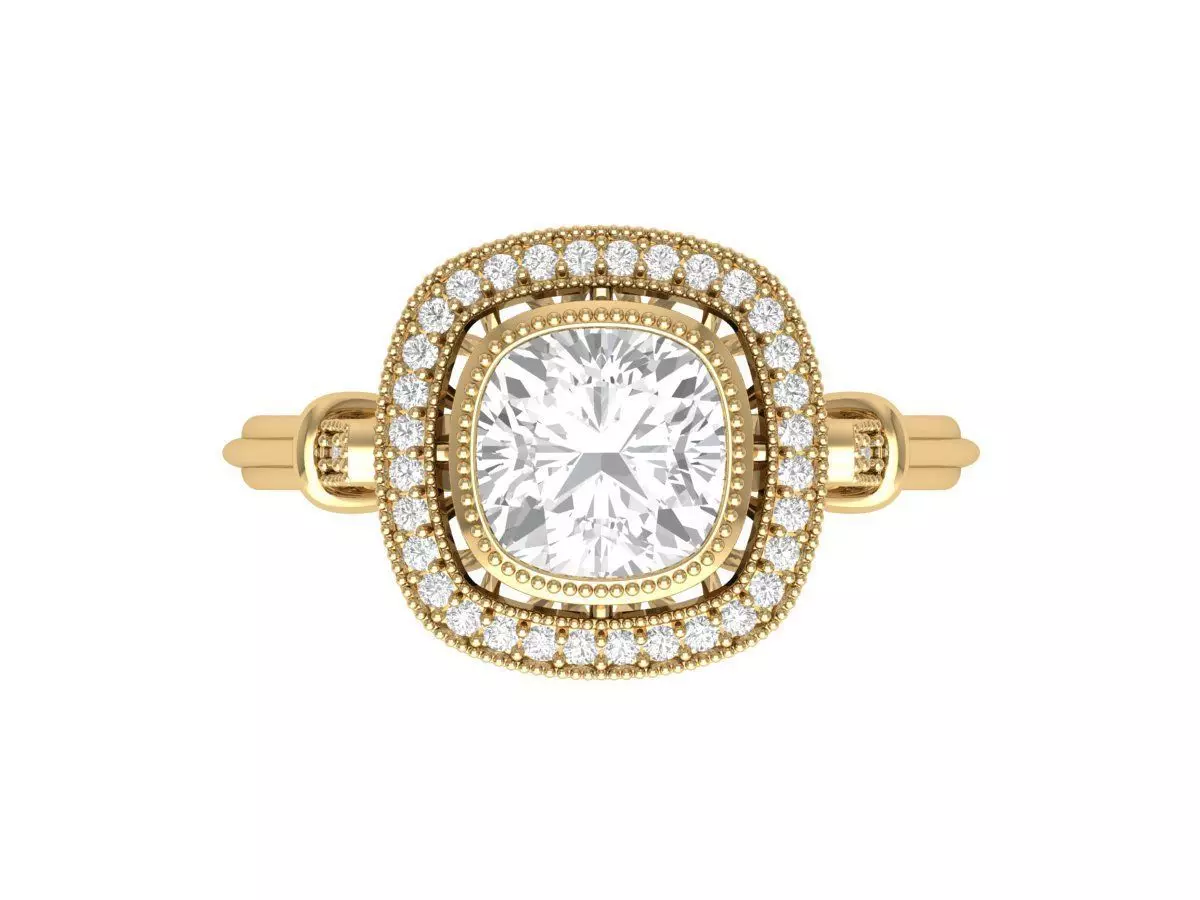 Cushion Bridal Ring 3D print model_0