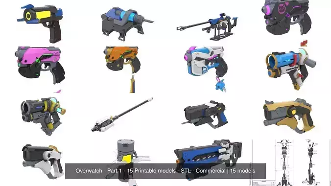 Overwatch - Part 1 - 15 Printable models - STL - Commercial 3D Model Collection