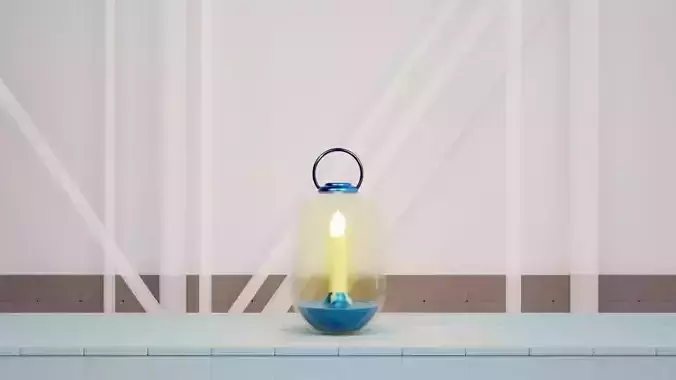 Candle Light Lantern with Multiple Parts on a Tiles Floor Low-poly 3D model