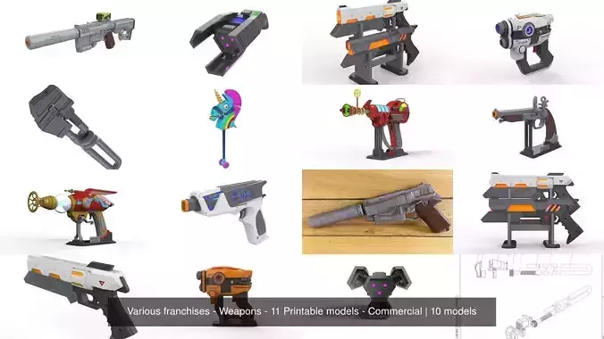 Various franchises - Weapons - 11 Printable models - Commercial 3D Model Collection