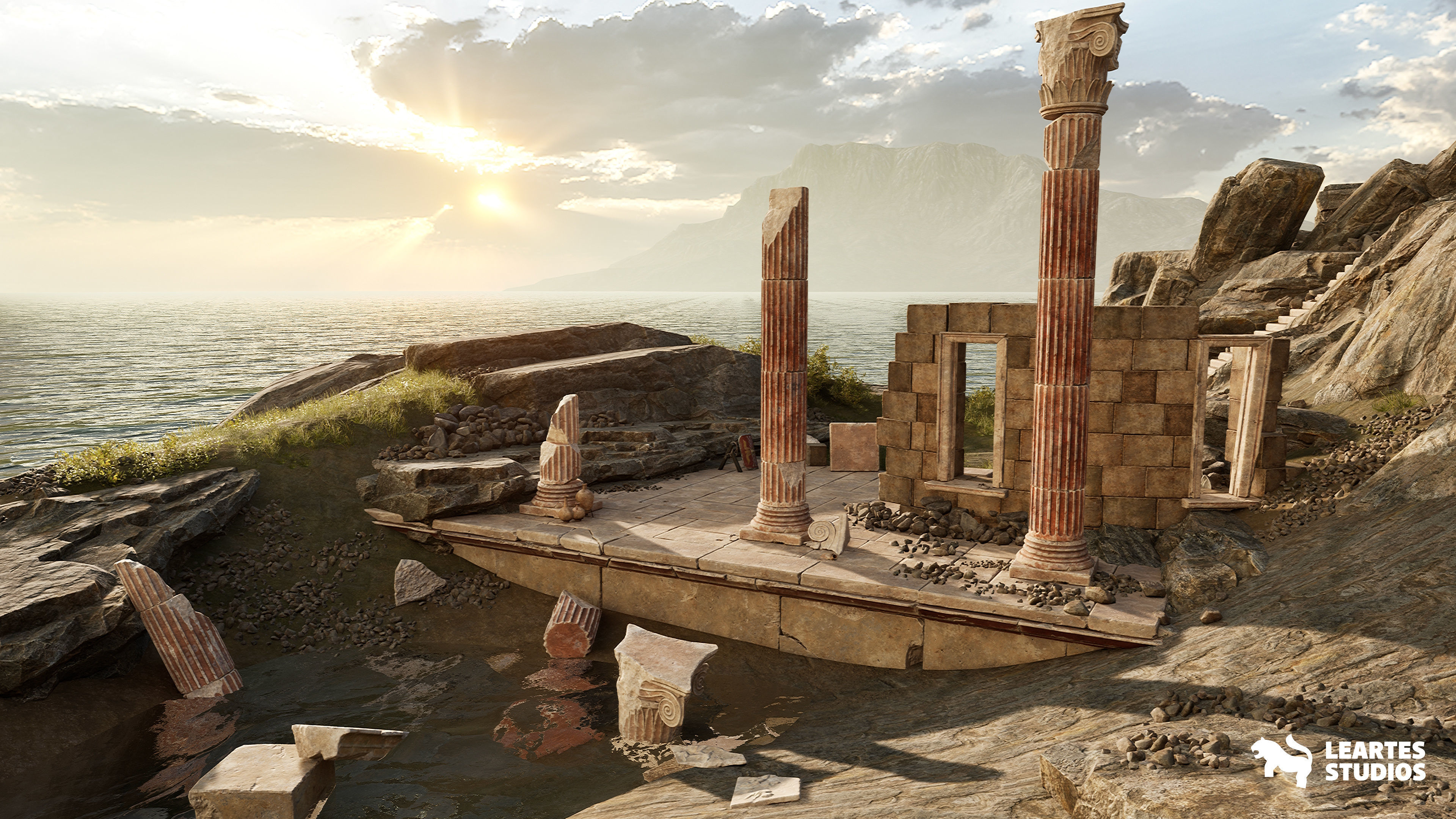 Roman Temple Ruins Low-poly 3D model_10