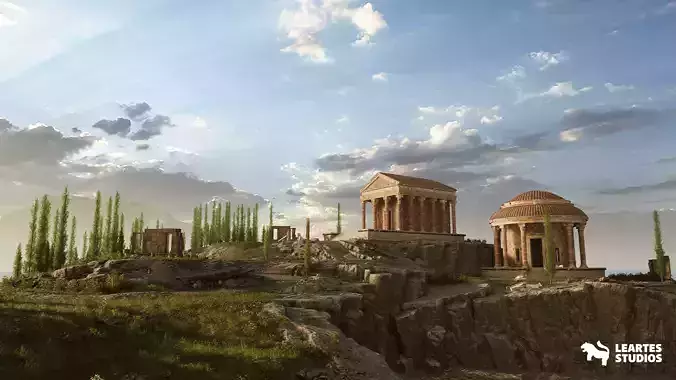 Roman Temple Ruins Low-poly 3D model