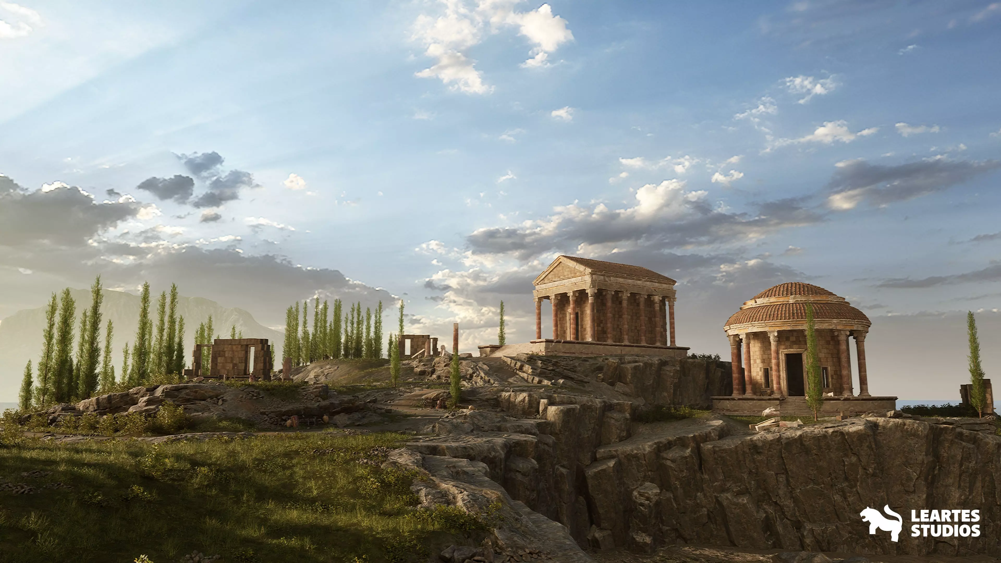 Roman Temple Ruins Low-poly 3D model_0