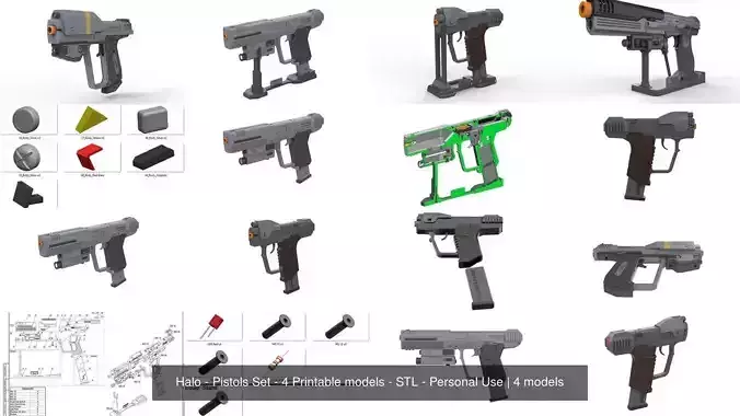 Halo - Pistols Set - 4 Printable models - STL - Personal Use 3D Model Collection