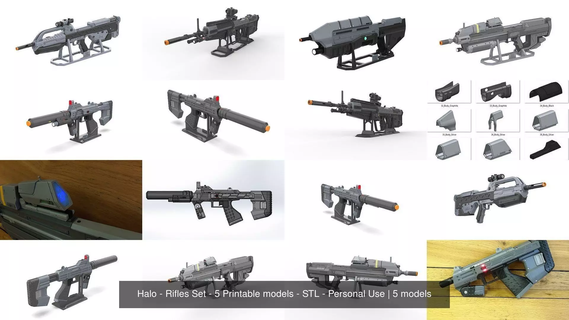 Halo - Rifles Set - 5 Printable models - STL - Personal Use 3D Model Collection_0