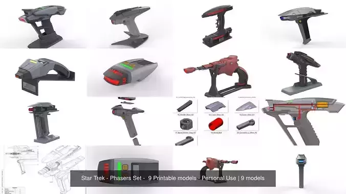 Star Trek - Phasers Set -  9 Printable models - Personal Use 3D Model Collection