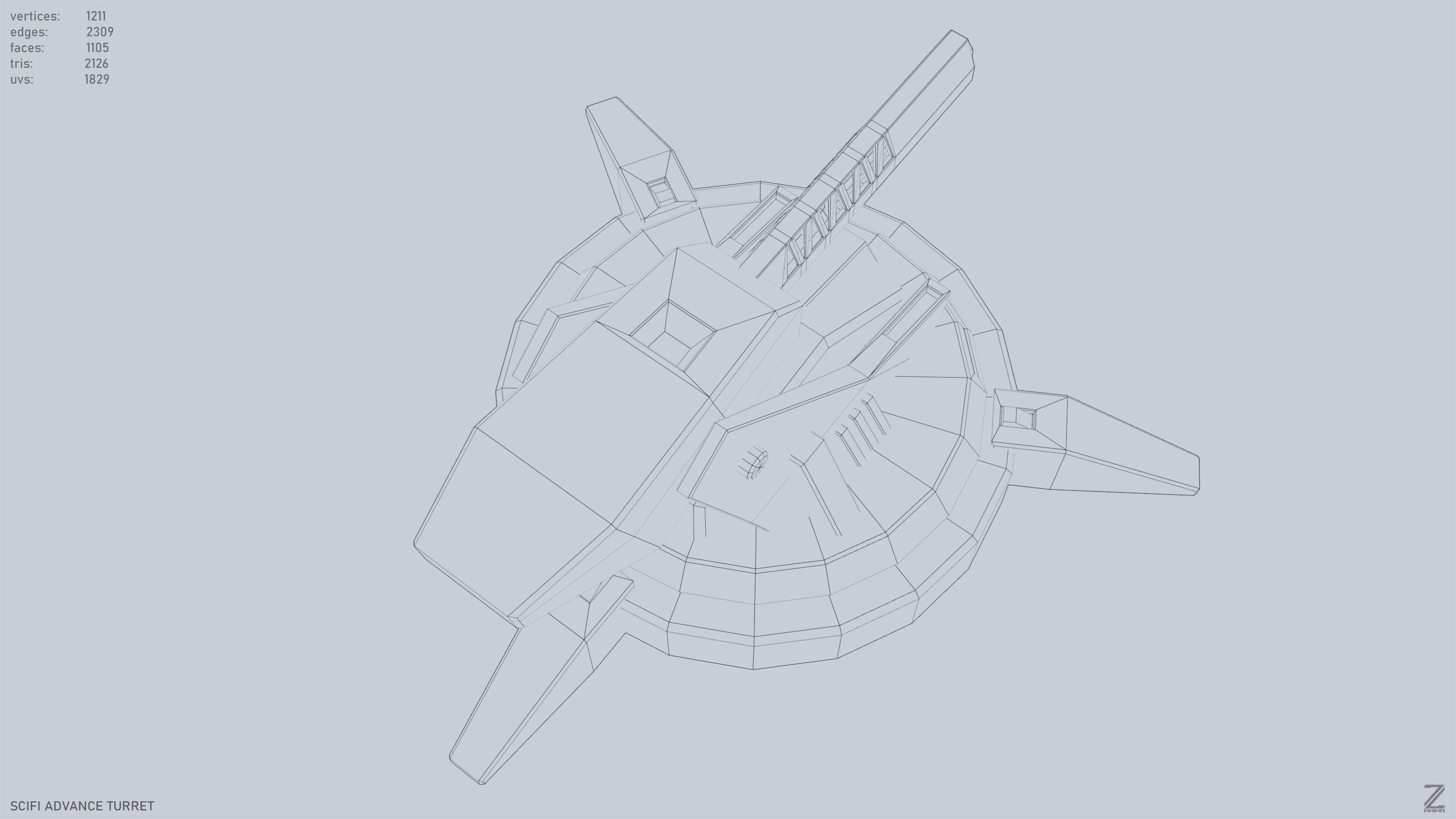 Scifi advance turret Low-poly 3D model_14