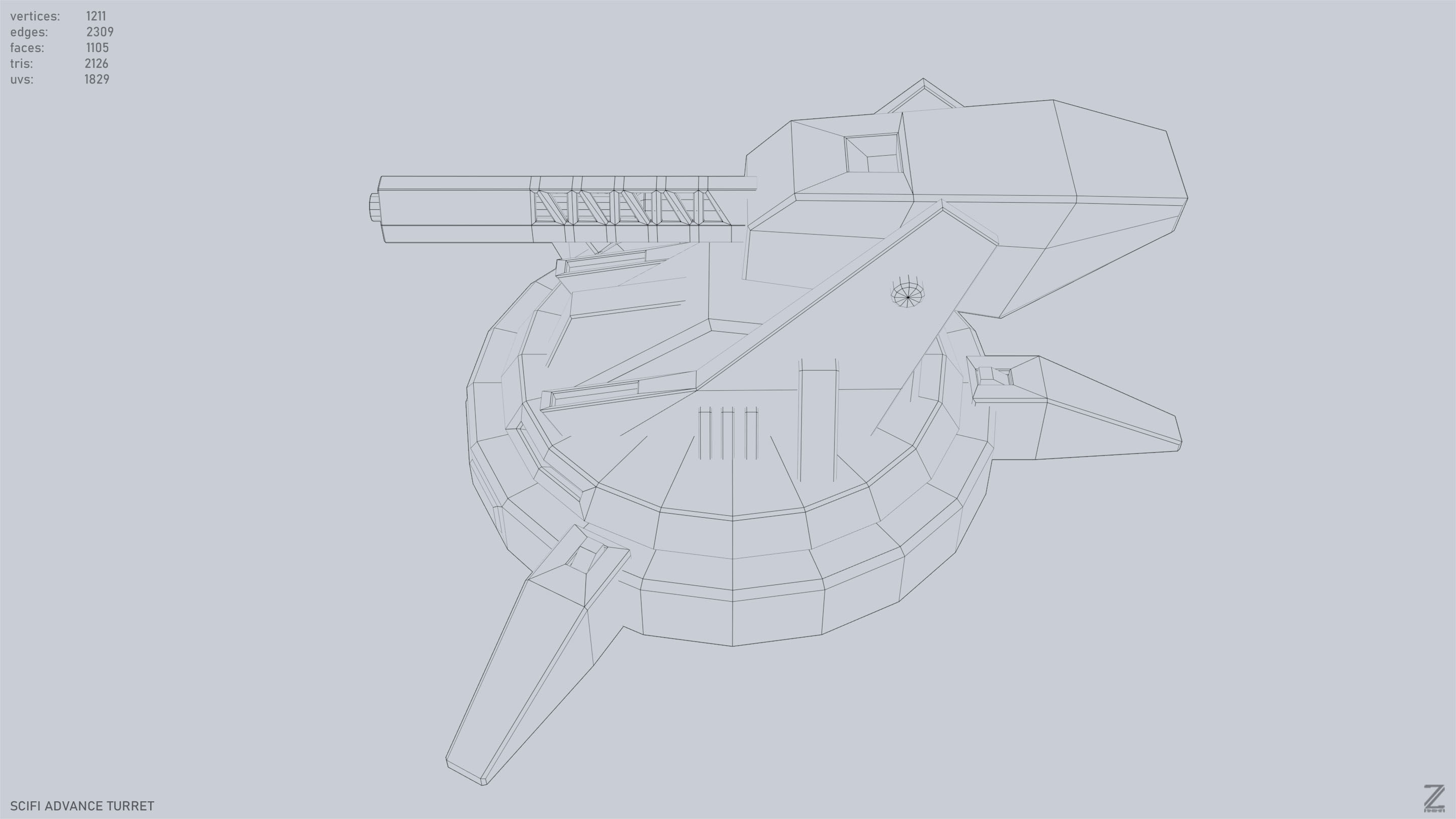Scifi advance turret Low-poly 3D model_15
