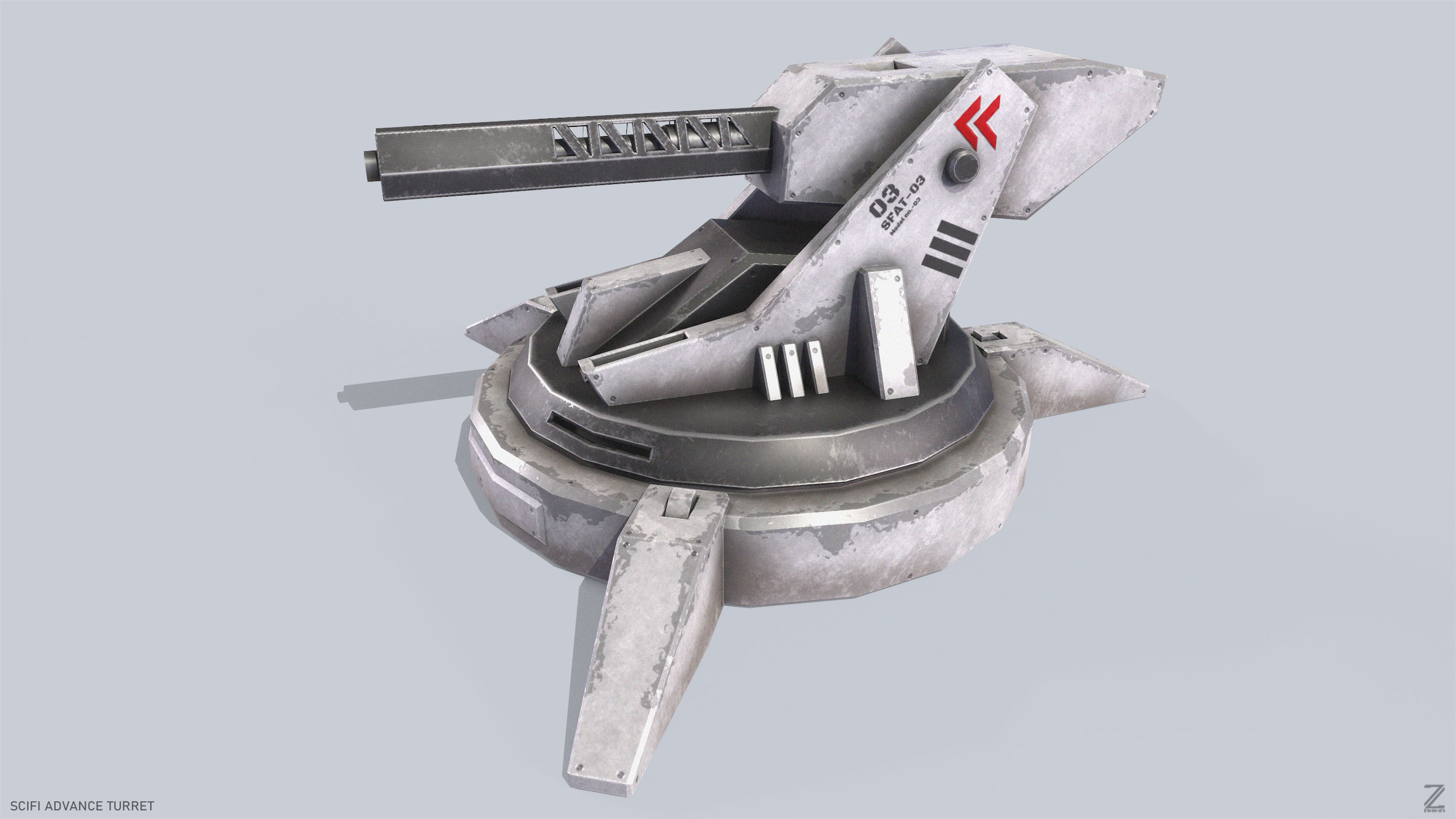 Scifi advance turret Low-poly 3D model_2