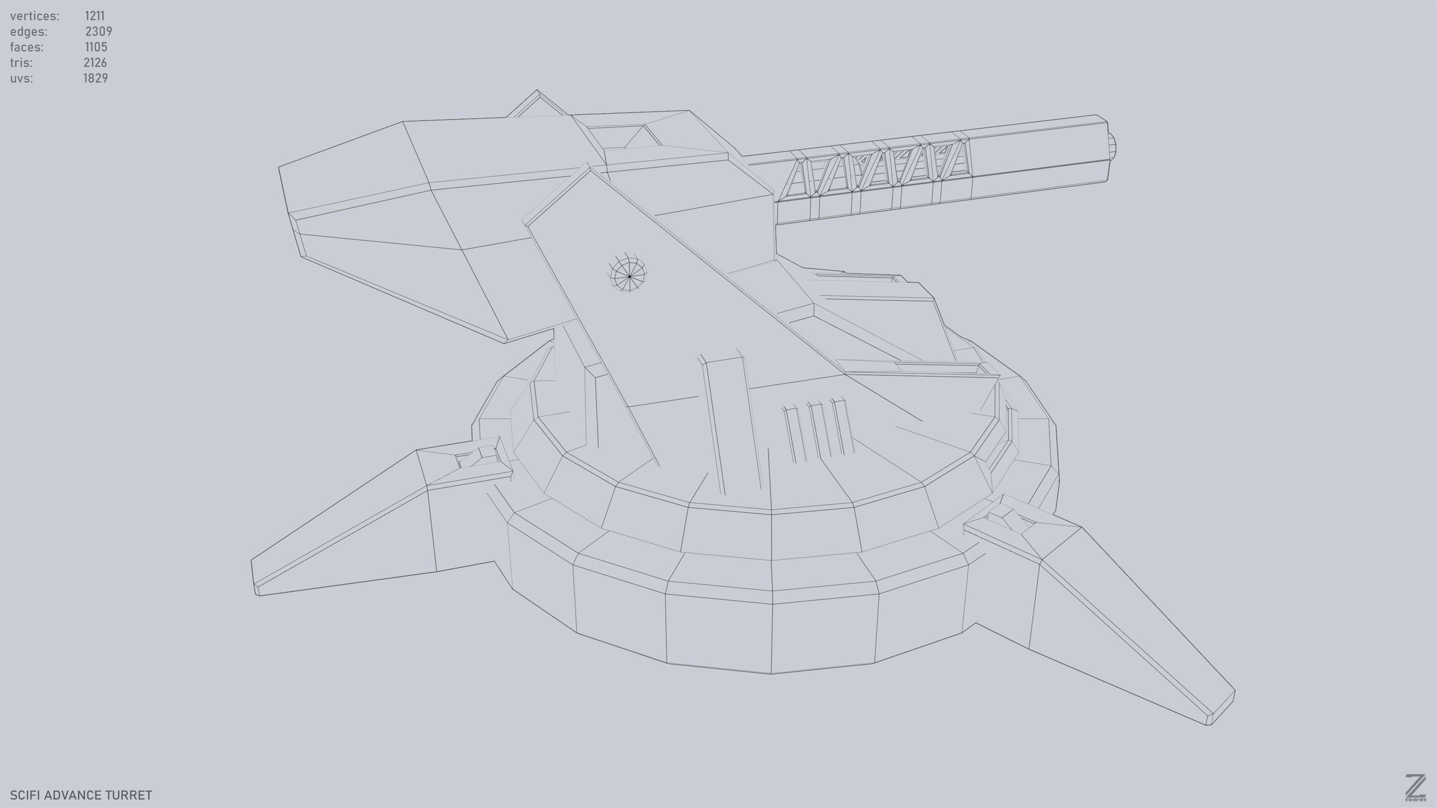 Scifi advance turret Low-poly 3D model_13