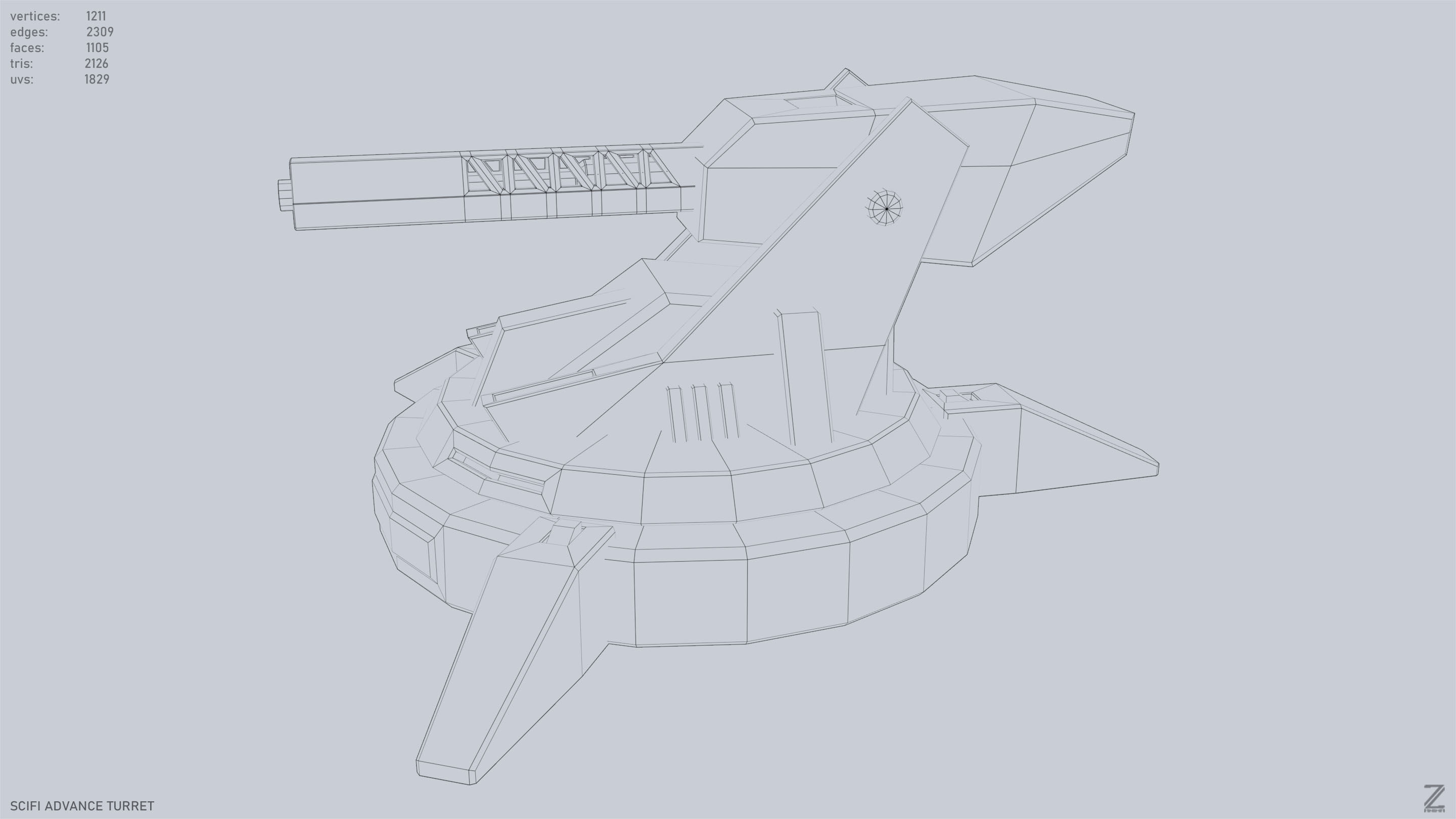 Scifi advance turret Low-poly 3D model_10