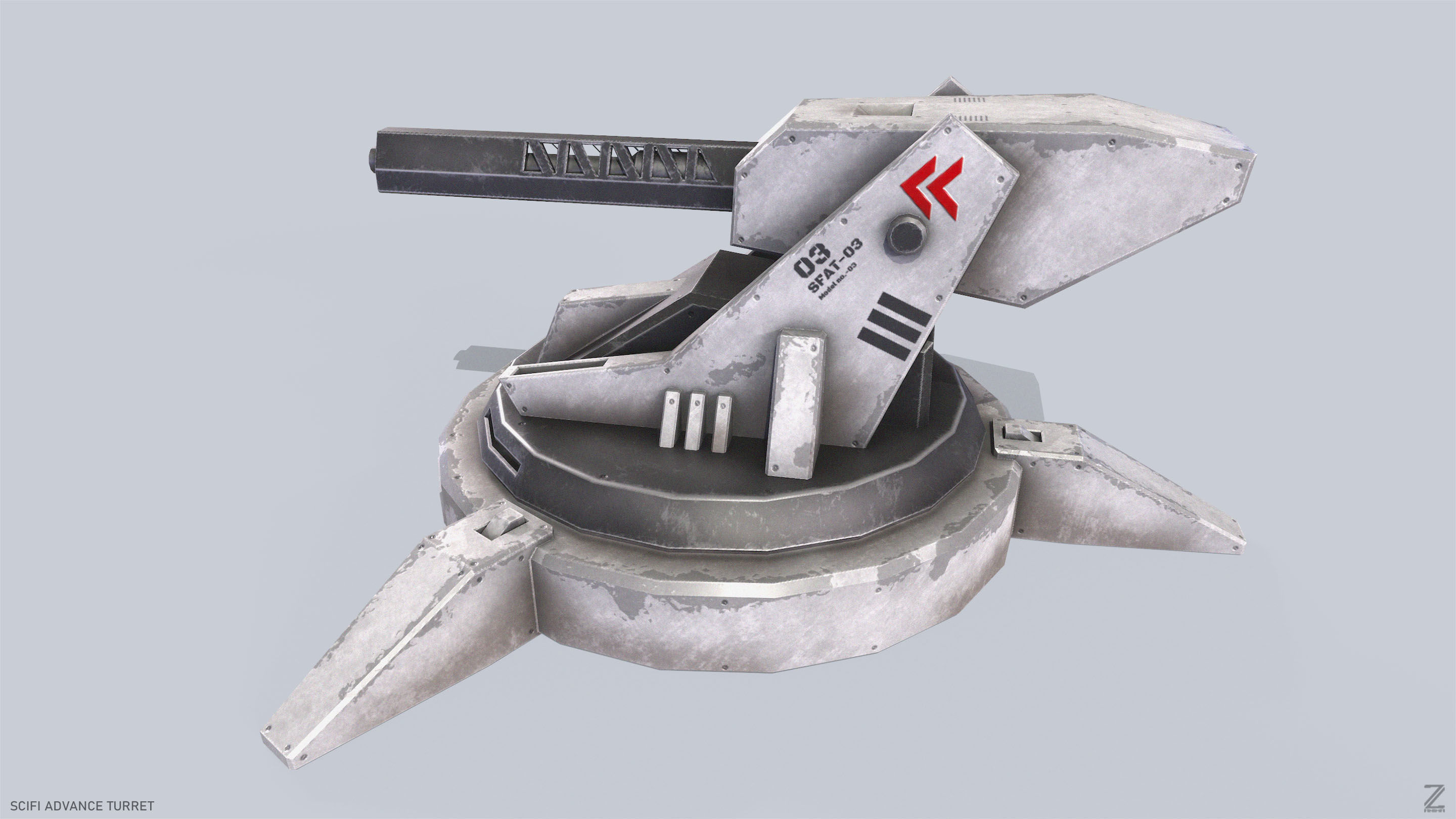 Scifi advance turret Low-poly 3D model_4
