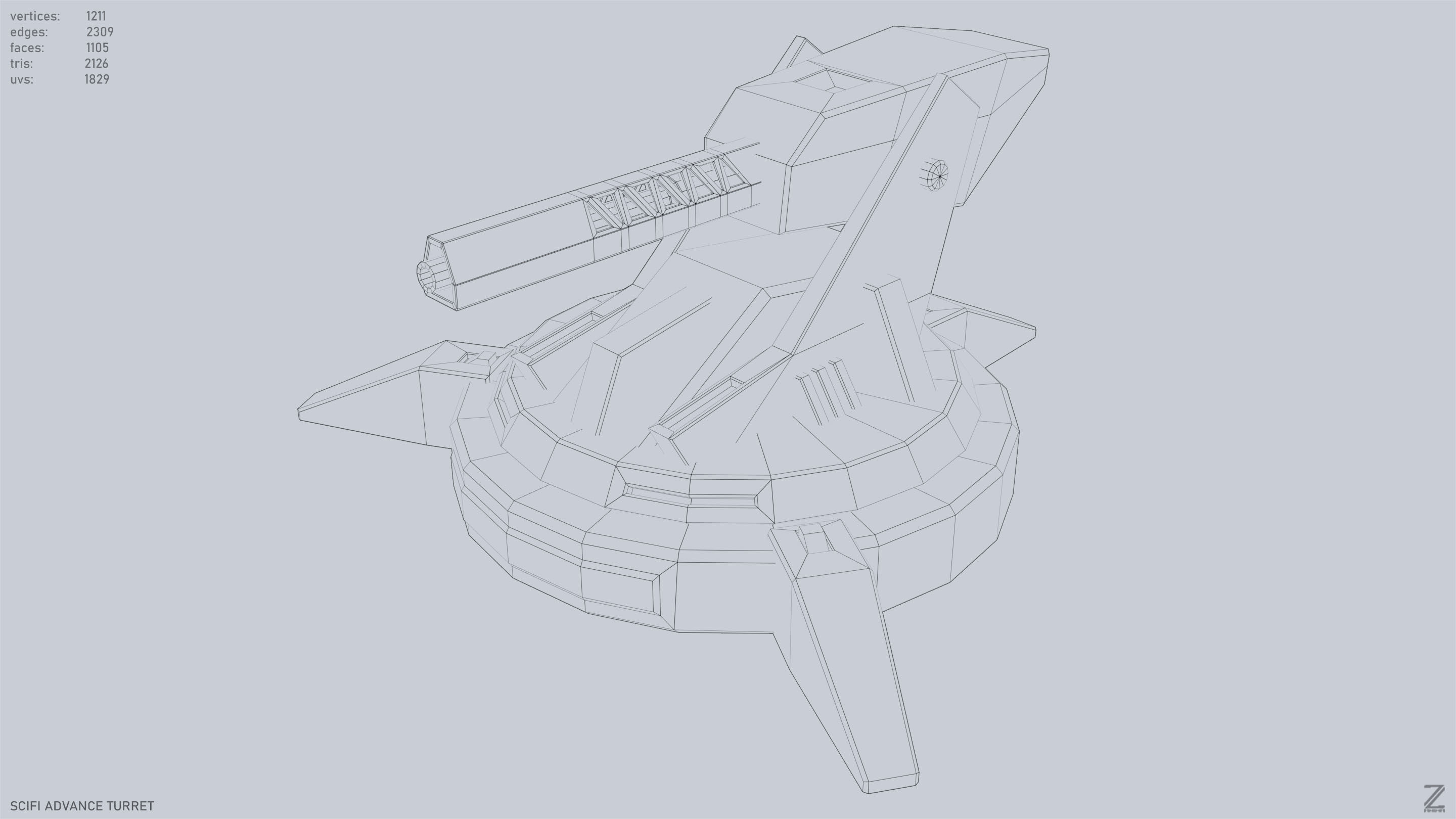 Scifi advance turret Low-poly 3D model_9