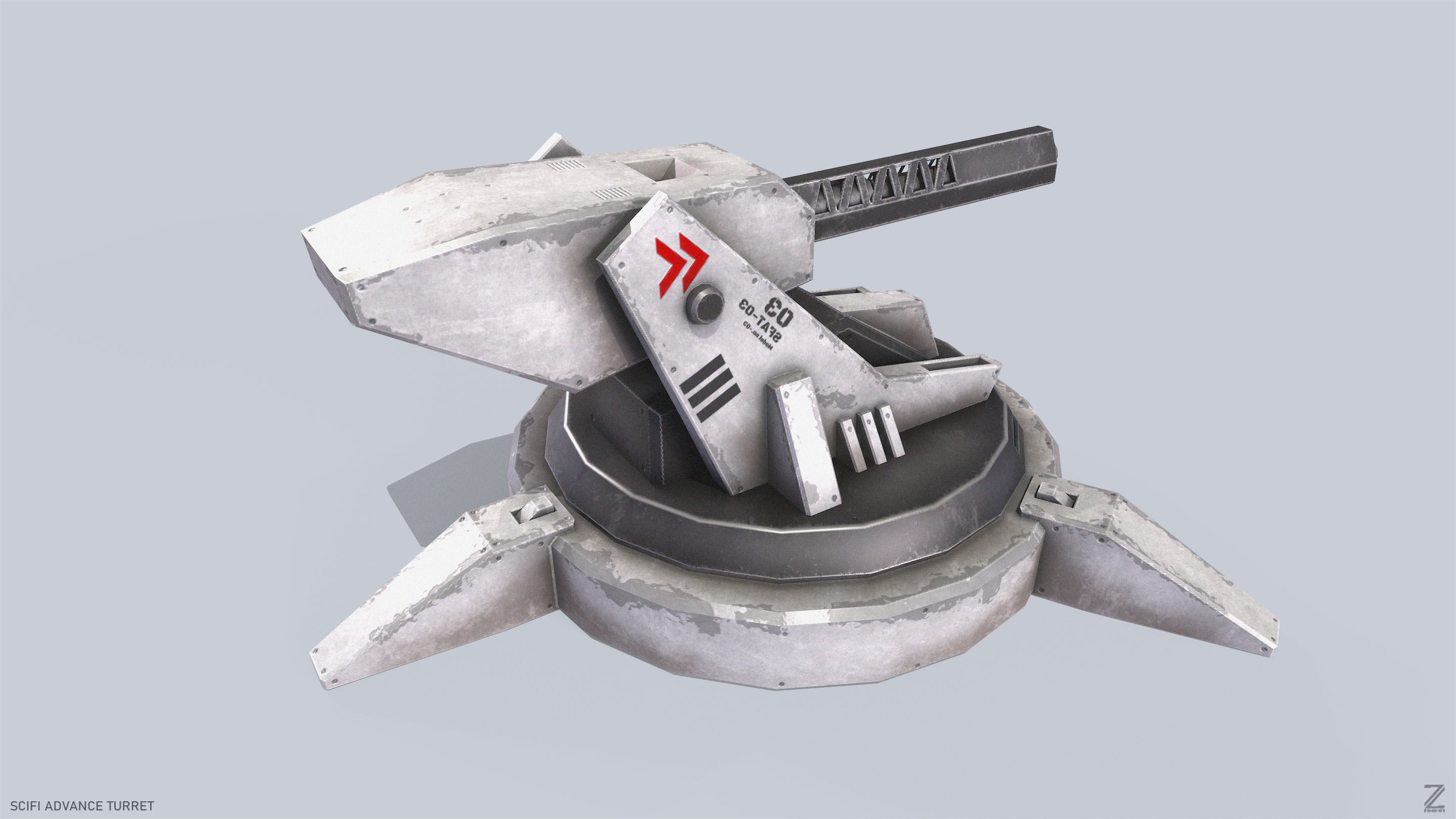 Scifi advance turret Low-poly 3D model_6
