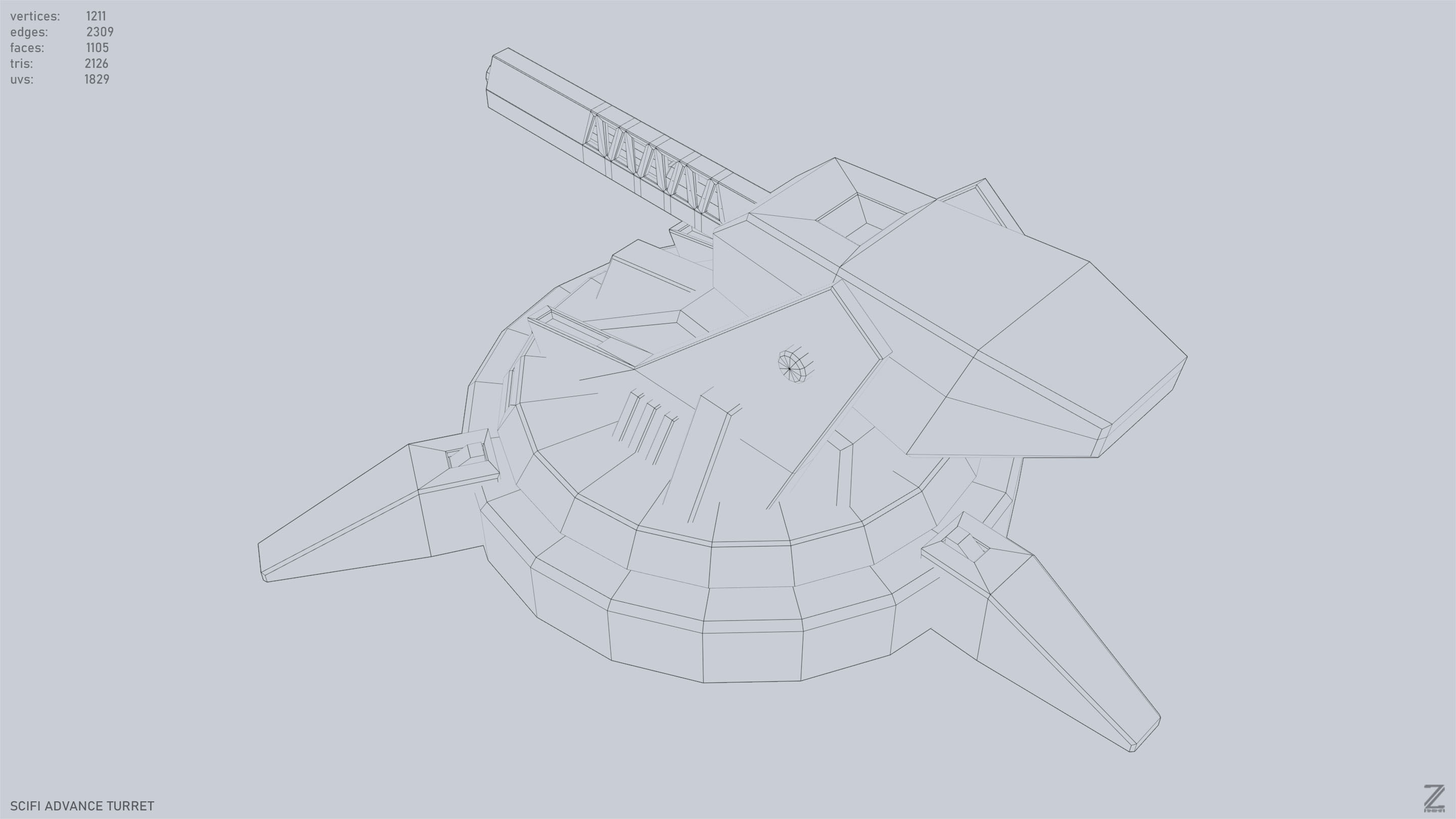 Scifi advance turret Low-poly 3D model_11