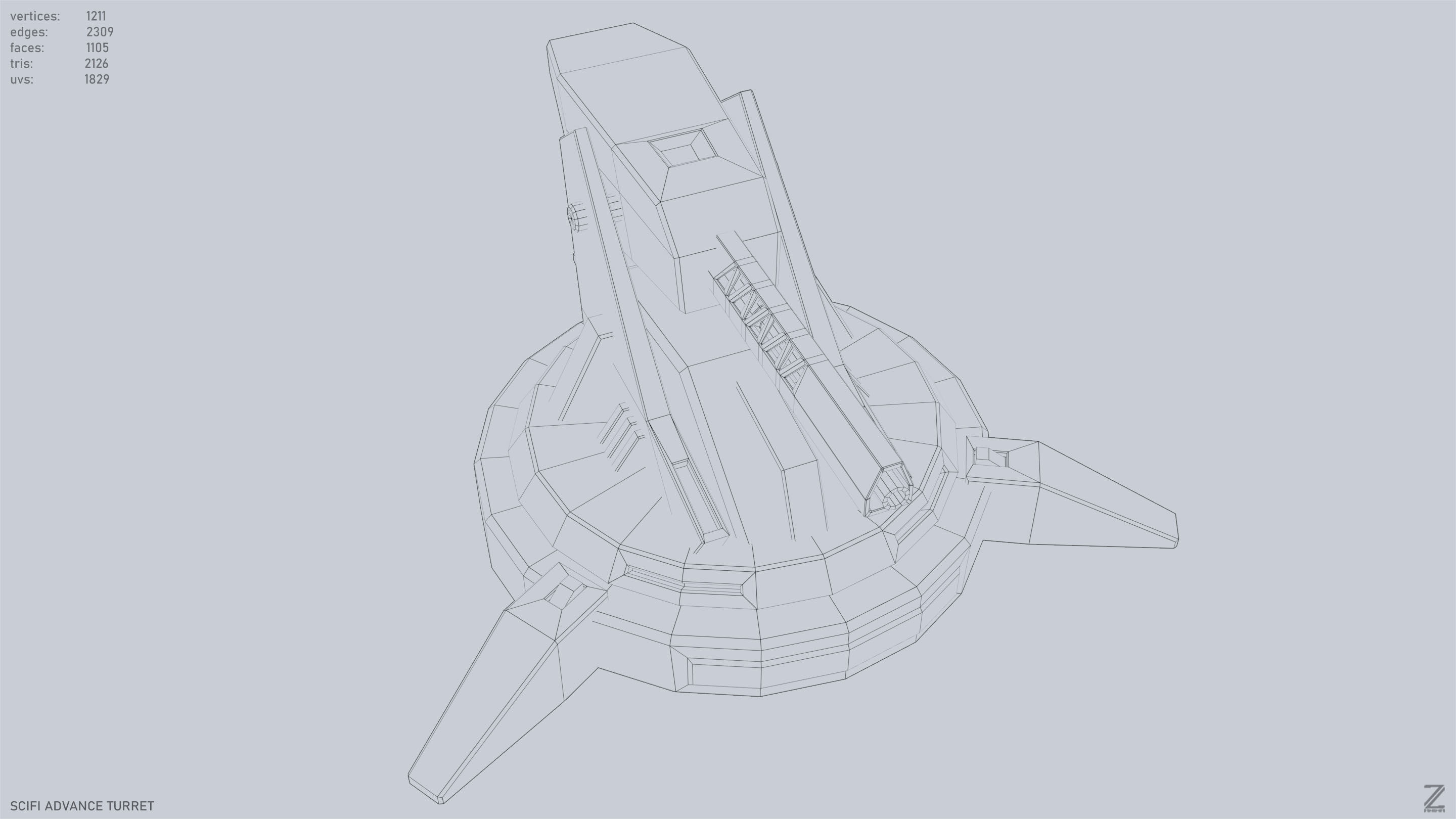 Scifi advance turret Low-poly 3D model_12