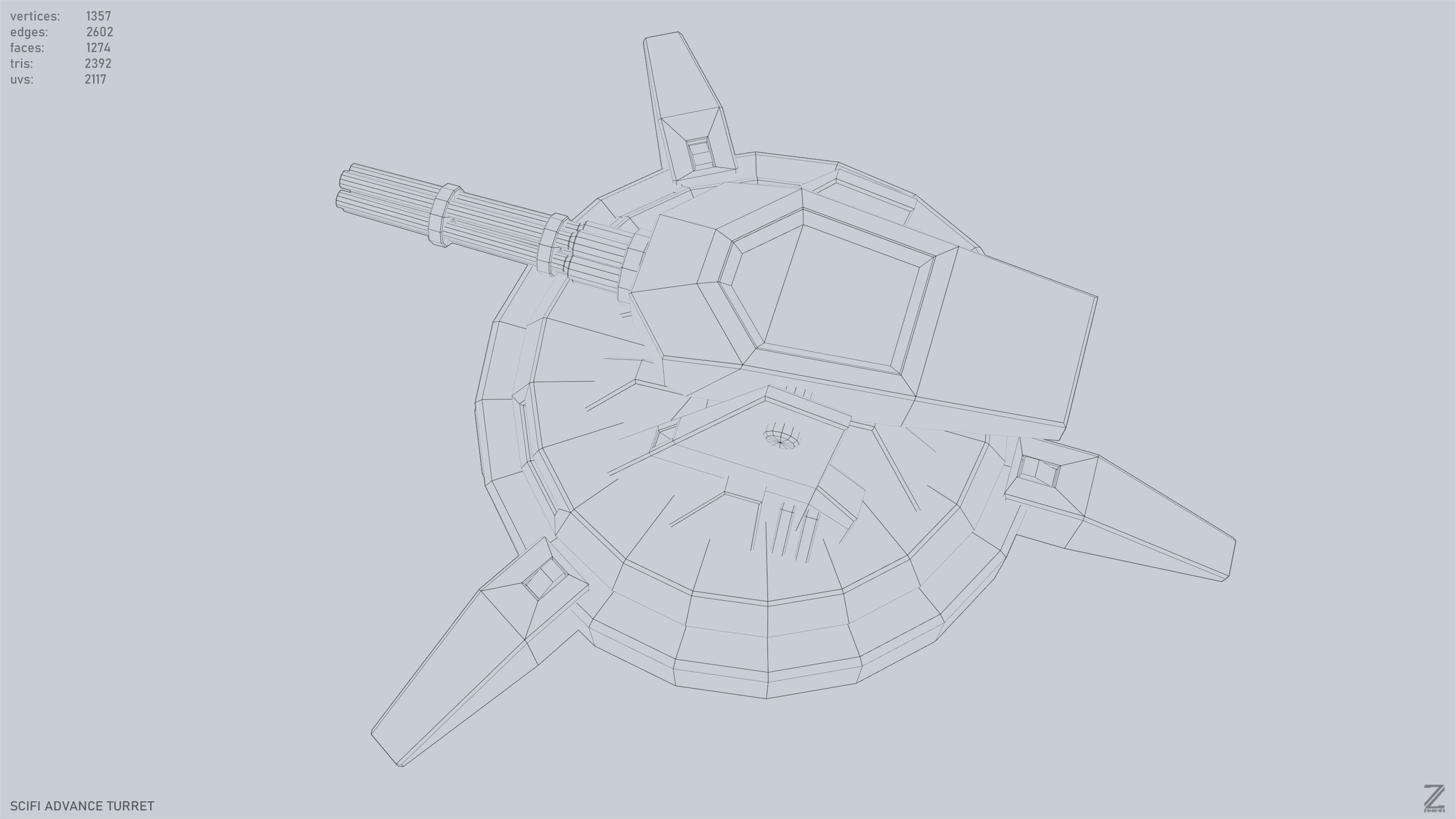 Scifi advance turret Low-poly 3D model_15