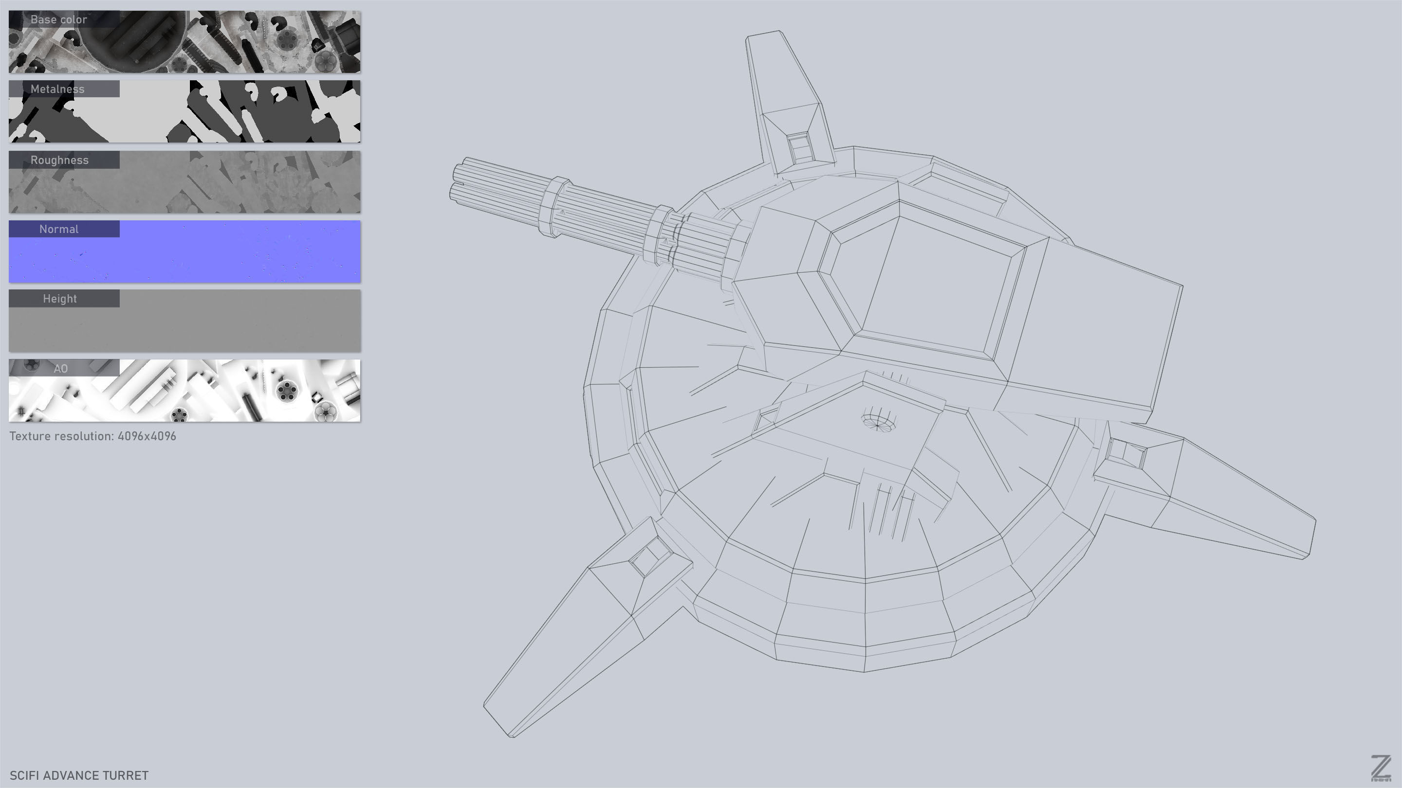 Scifi advance turret Low-poly 3D model_3